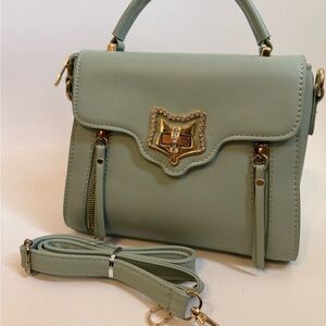 Elegant Mint Green and Gold Convertible Handbag